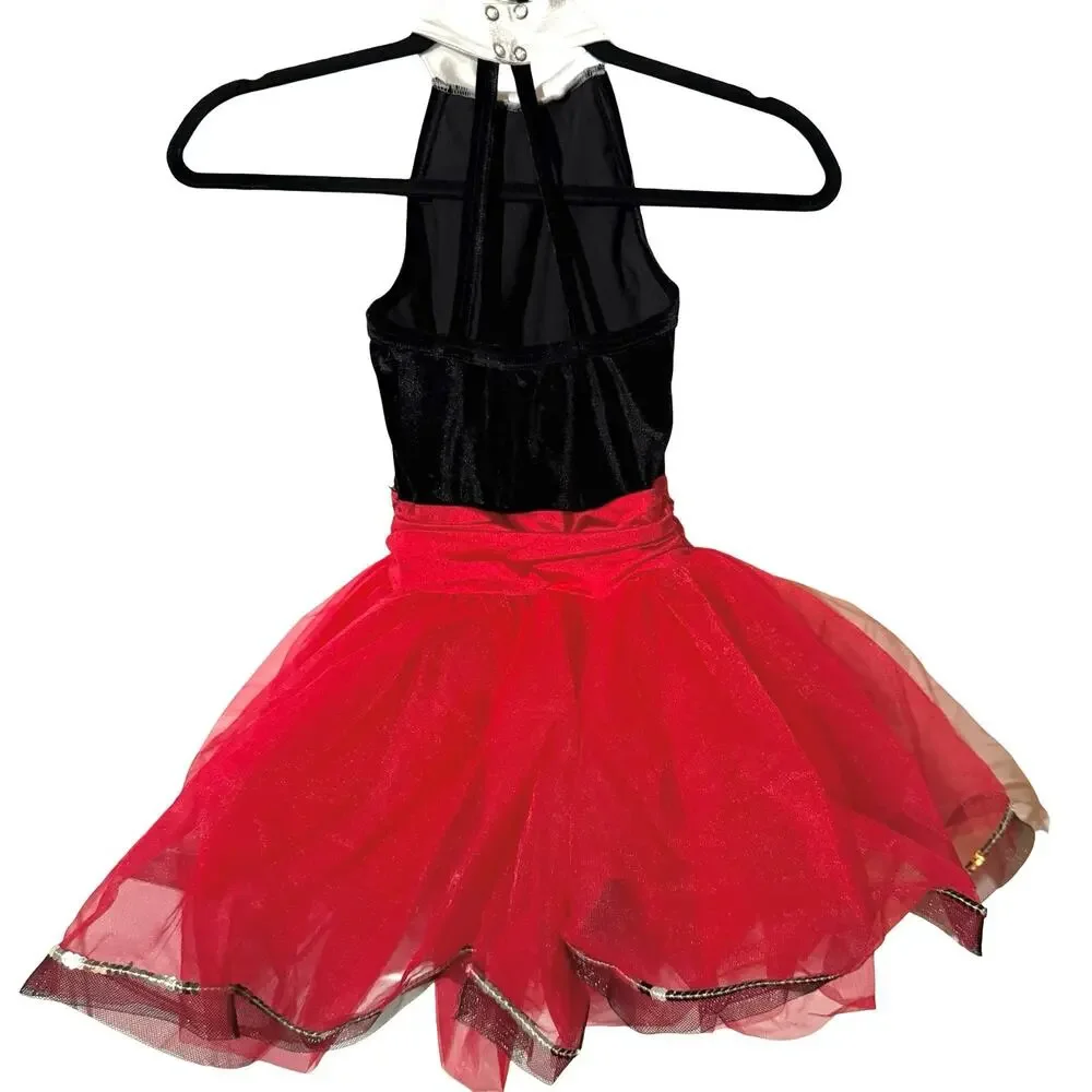 Weissman Moses 14939 Showtime Velvet Bodice Dance Black Red Pageant sz L C